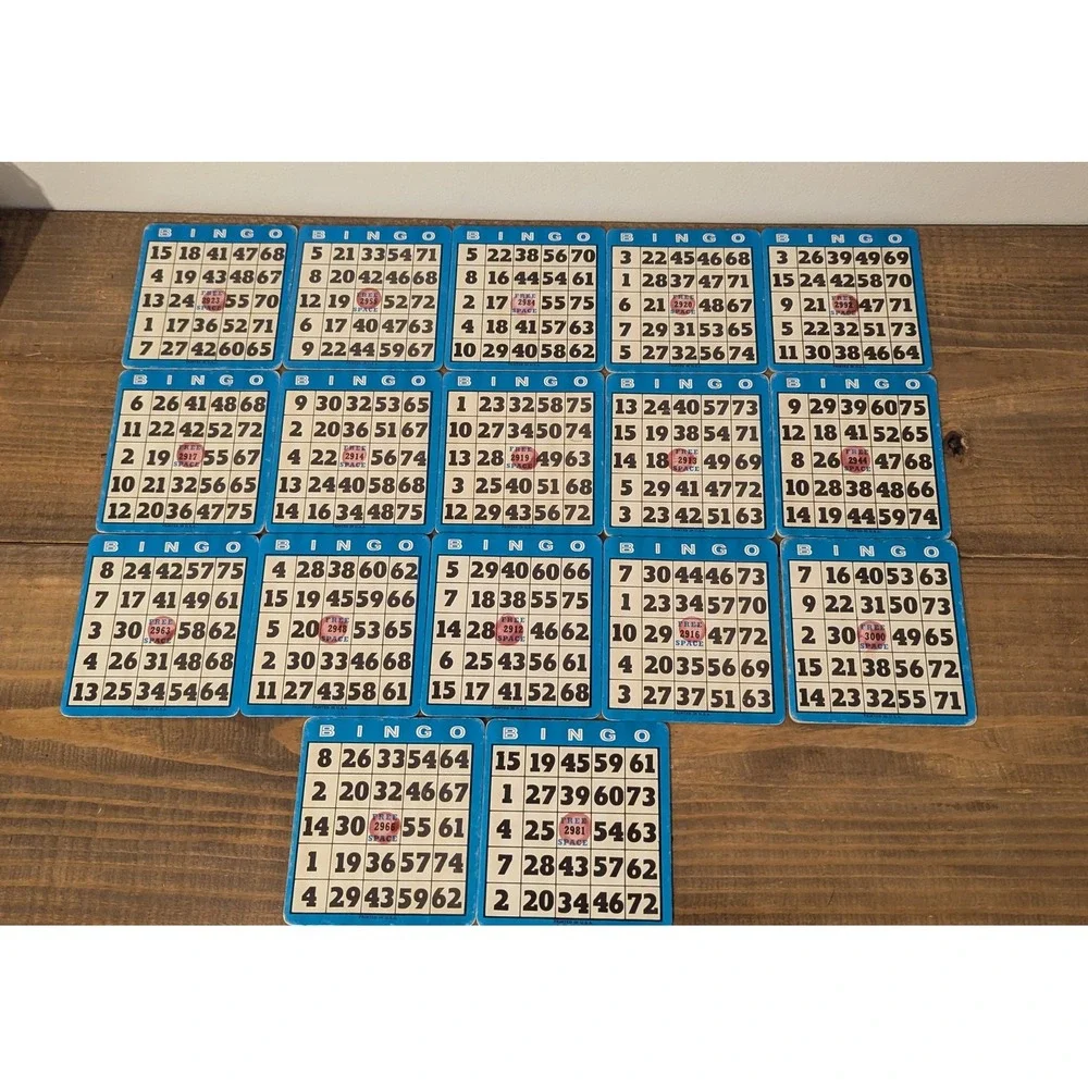Vintage Blue White‎ Bingo Cards Heavy Cardboard Lot of 17 Retro Printed in USA